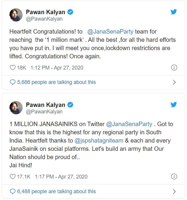 janasena million followers on twitter